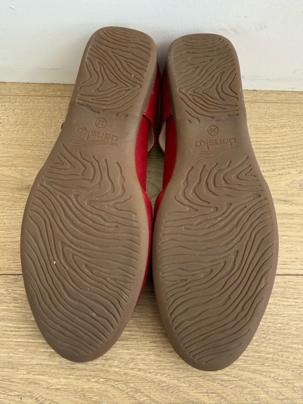 Dansko Red Leather Mary Jane Flats with Buckle Strap - Picture 4 of 5